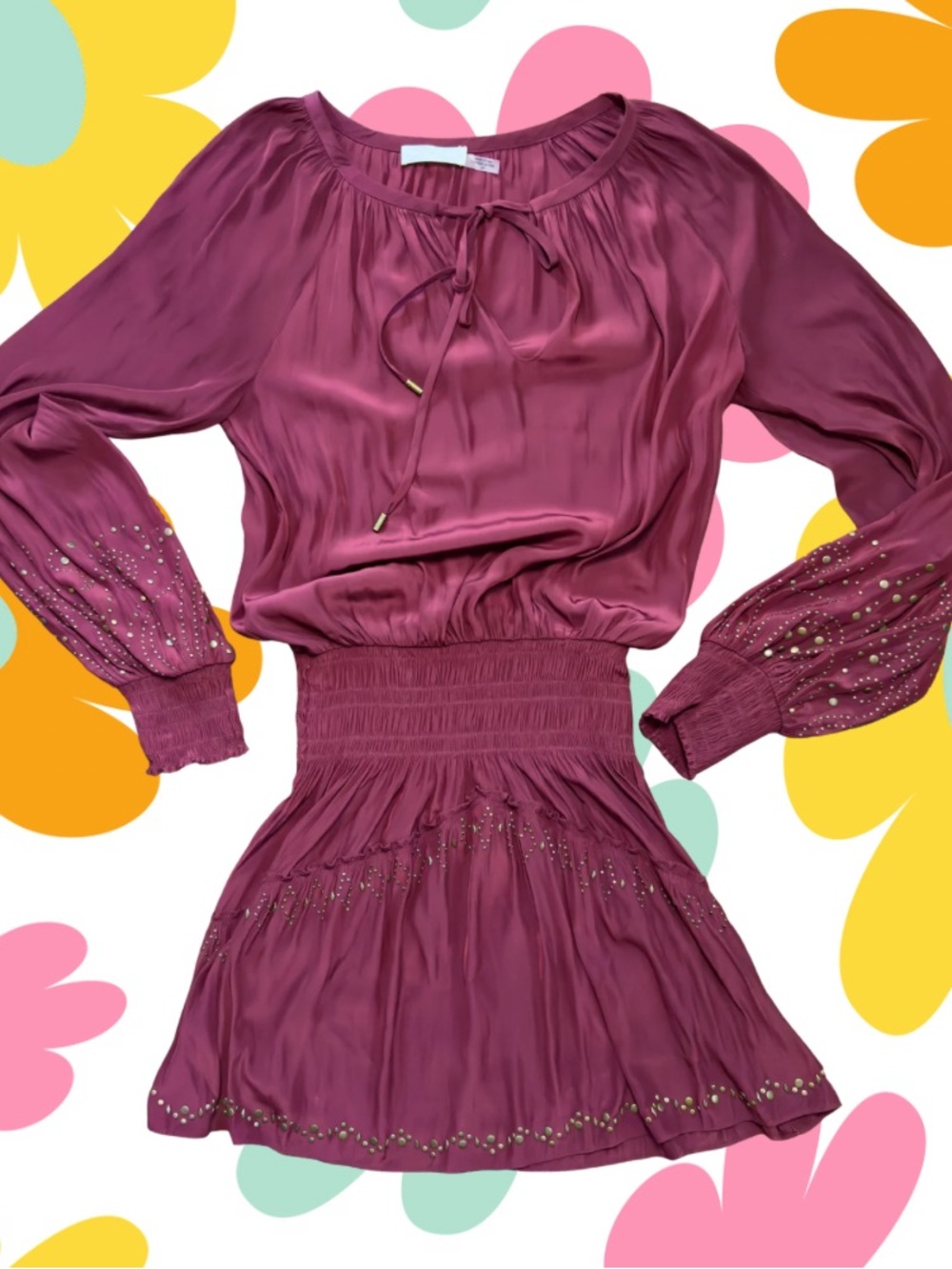 Ramy Brook Wine Red Tie-Neck Mini Dress
